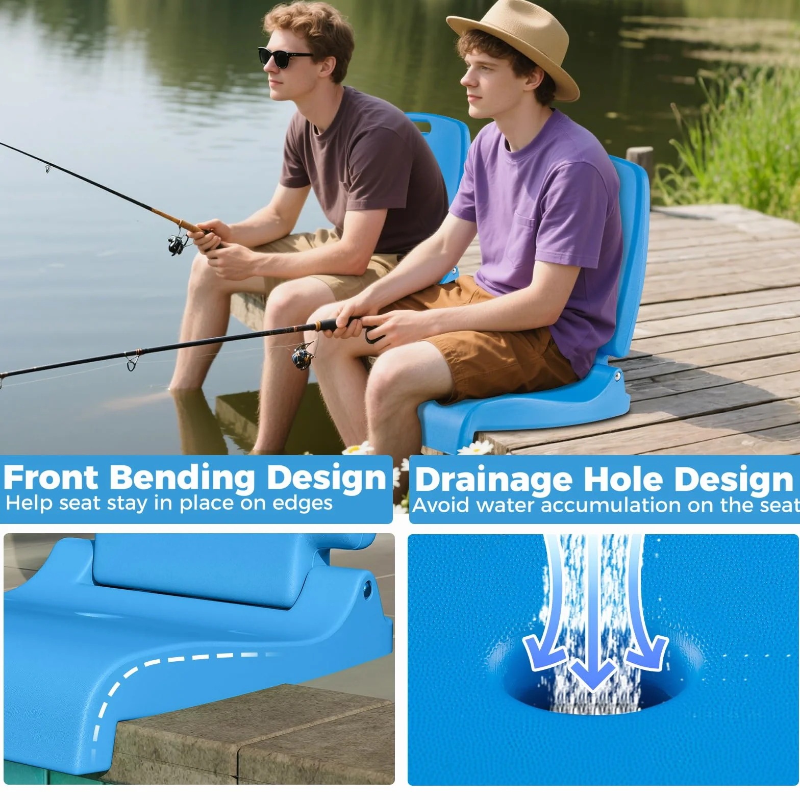 KOMFOTTEU Spiaggina Pieghevole Portatile, Sedia da Spiaggia in Plastica con Schienale e Maniglie, Sedia Mare Leggera con Fori di Drenaggio, per Campeggio, Pesca e Piscina (Blu)