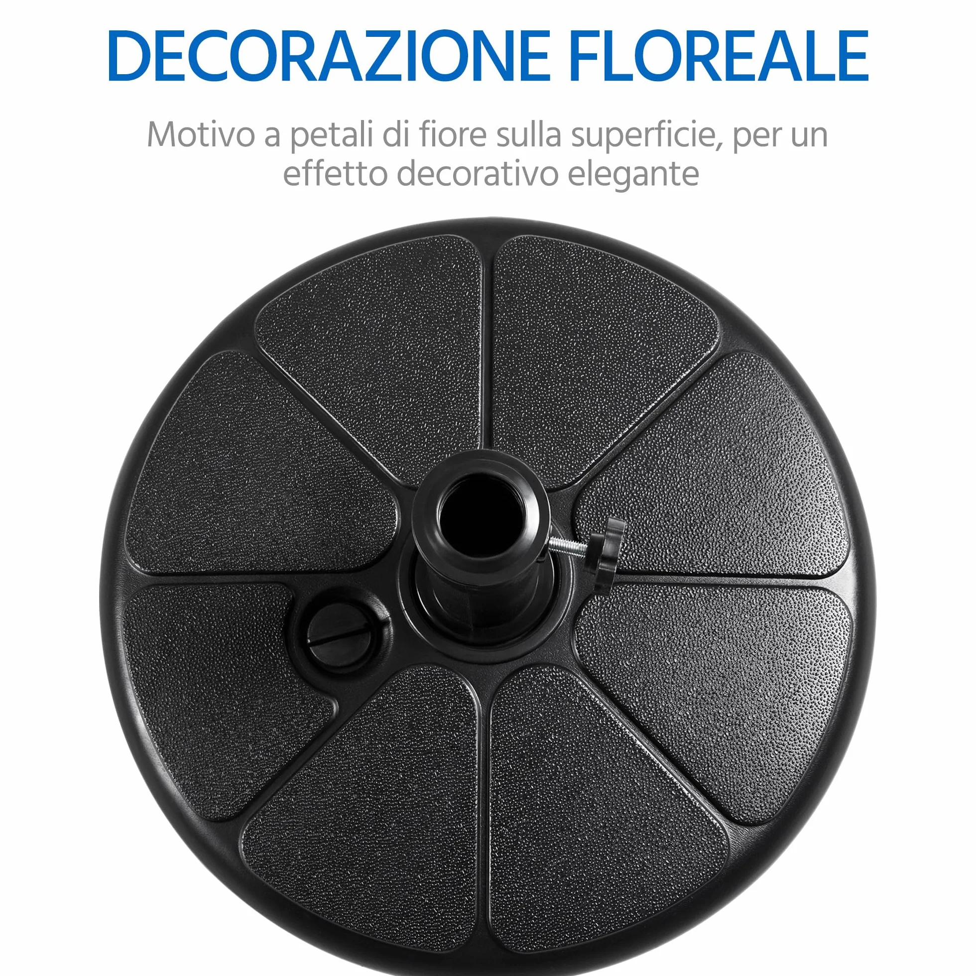 Yaheetech Base per Ombrellone da Giardino da Φ38mm o Φ48mm Esterno in HDPE Riempibile con Sabbia o Acqua 22L Rotonda Antiscivolo Terrazza Piscina Spiaggia Nero