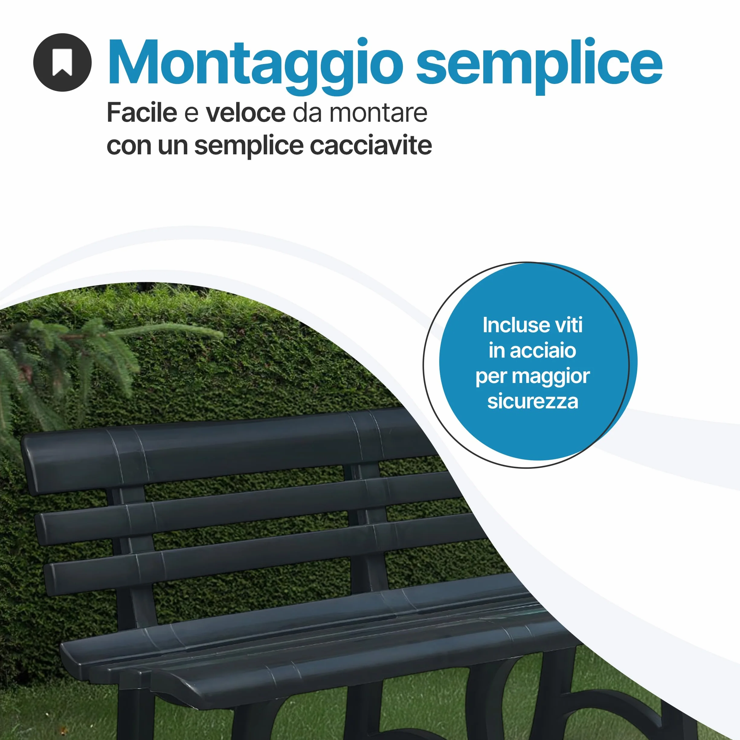 TOMAINO - Panchina Da Giardino In Plastica - Panca da Giardino da 3 o 4 Posti - Panchina da Esterno per Balcone, Terrazzo Veranda - Panca in Plastica New Antracite