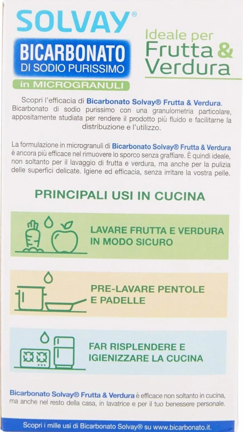 Solvay® - Bicarbonato Di Sodio Purissimo in Microgranuli per Frutta e Verdura Multipack - 400 Grammi x 20 confezioni