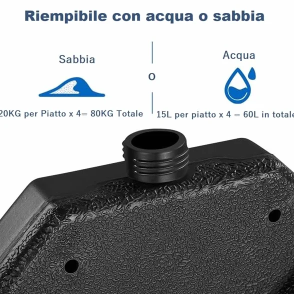 Yaheetech Base per Ombrellone Set 4 Pezzi in HDPE Riempibile con Sabbia o Acqua 60L 103,5 x 103,5 x 7,5 cm Esterno Veranda Terrazza Piscina Spiaggia Patio Nero