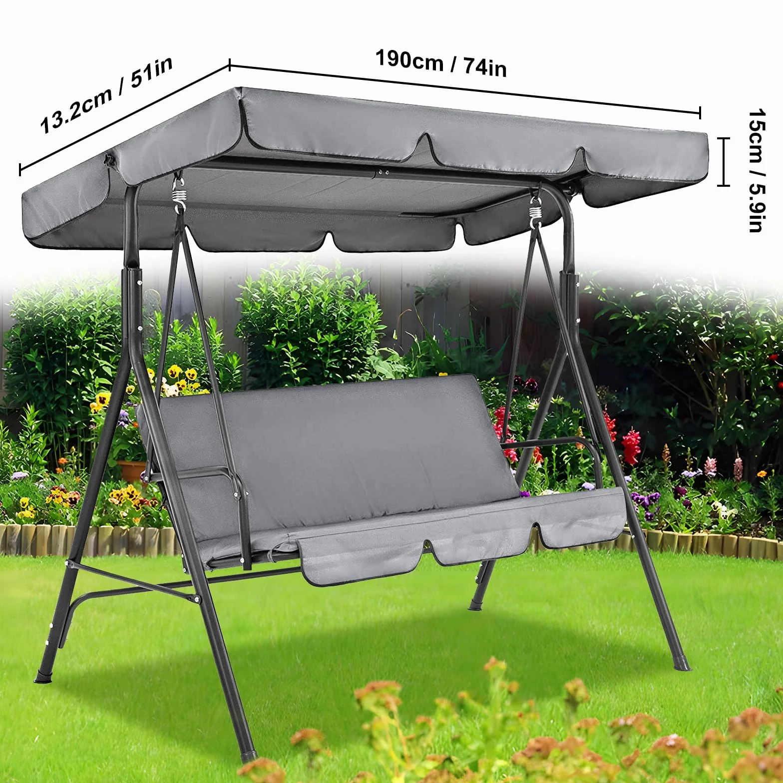 Tettuccio per Dondolo 195 X 125cm Tetto di Ricambio per Dondolo da Giardino,Copertura di Ricambio Impermeabile per parasole di ricambio,Impermeabile Antistrappo,Copertura di Ricambio per Dondolo