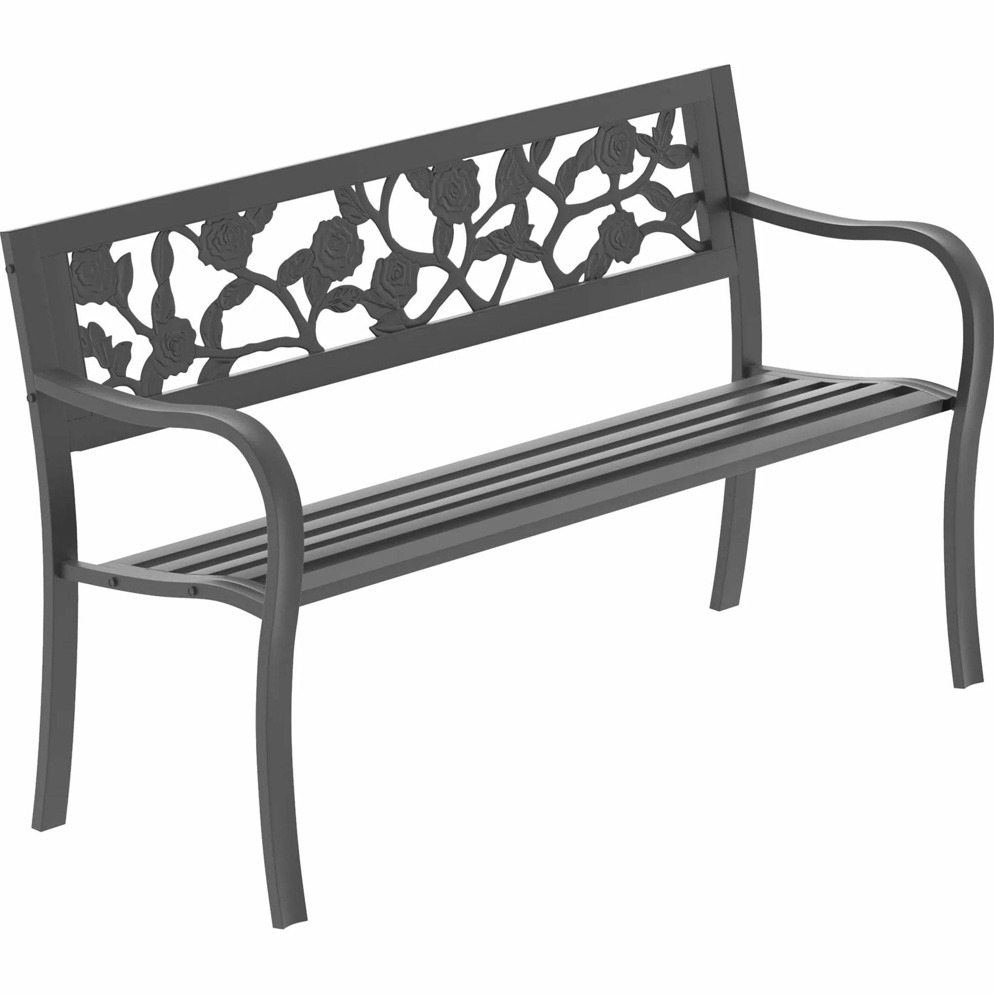 Garden Vida Panca da Giardino in Acciaio, Design a Forma di Rosa, 3 posti, mobili da Esterni, per Parco, Patio, Colore Nero