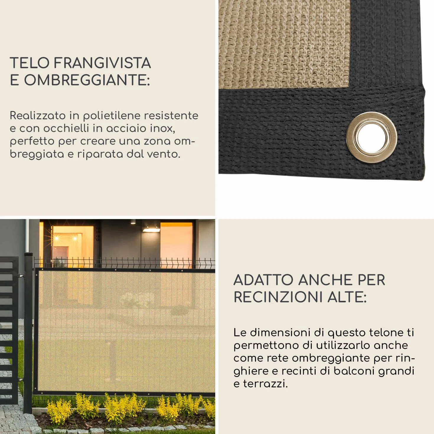 Rebecca Mobili Telo Frangivista, Copertura Recinto, Hdpe, Beige, Con Occhielli Rinforzati, Per Giardino Terrazzo - Misure HxL: 1,5 x 10 mt - Art. RE6706