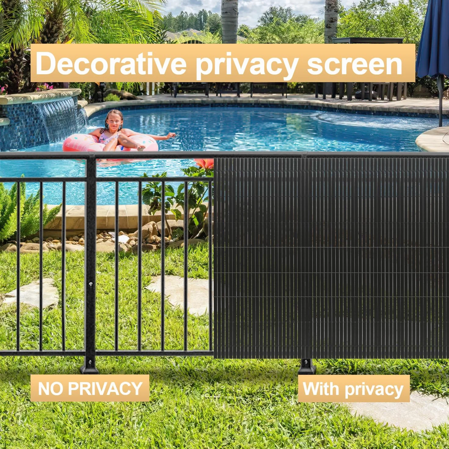 Stuoia in PVC per la privacy, schermo per la privacy standard 100x700cm, triplo rinforzo per interni, recinzione per la privacy di balconi e terrazze con fascette, Antracite