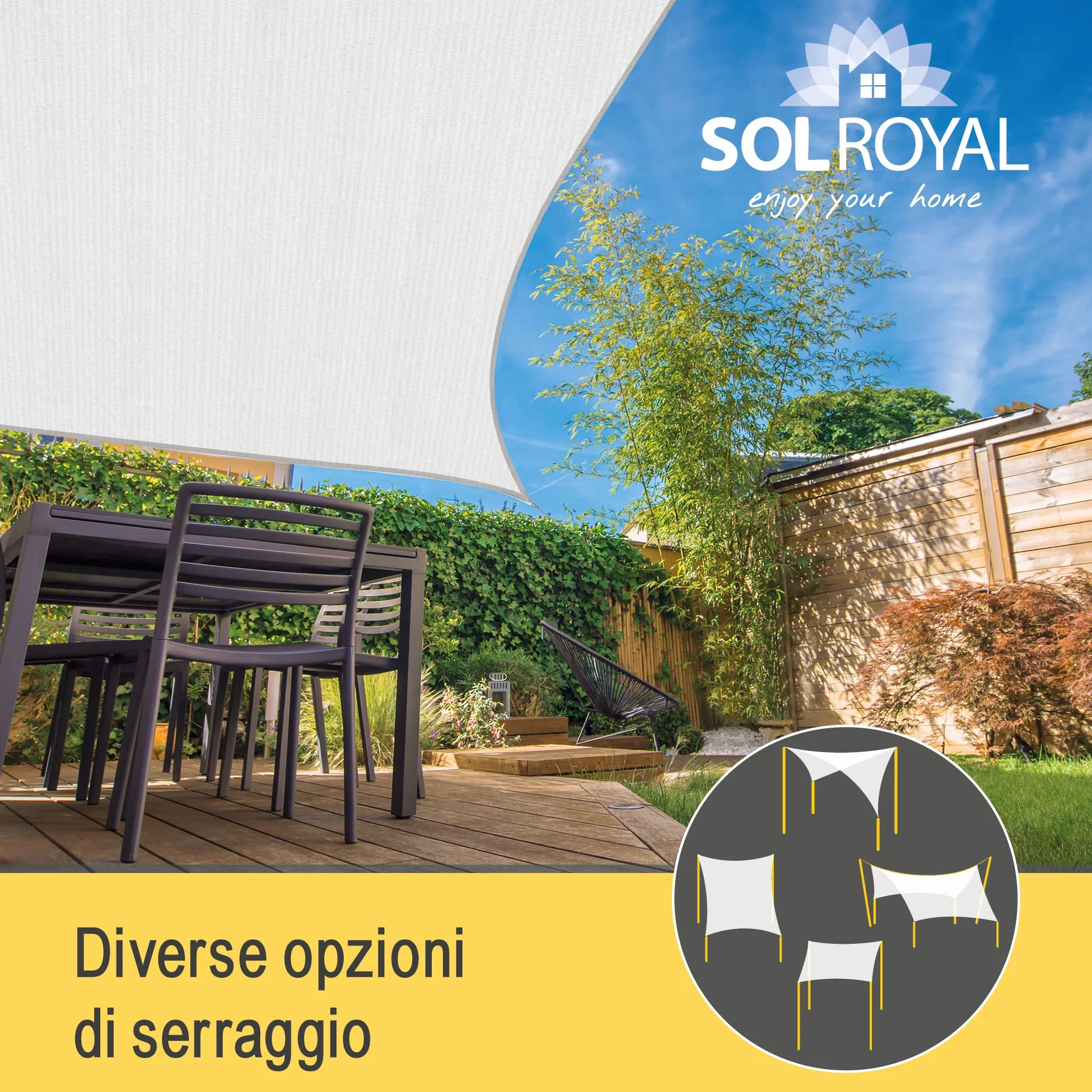 Sol Royal Tenda a Vela Ombreggiante Rettangolare 2x3 m HDPE SolVision HS9 - Vele Parasole da Giardino Traspirante Protezione Parasole e Raggi UV - Tendone Tende Bianco 200x300 cm