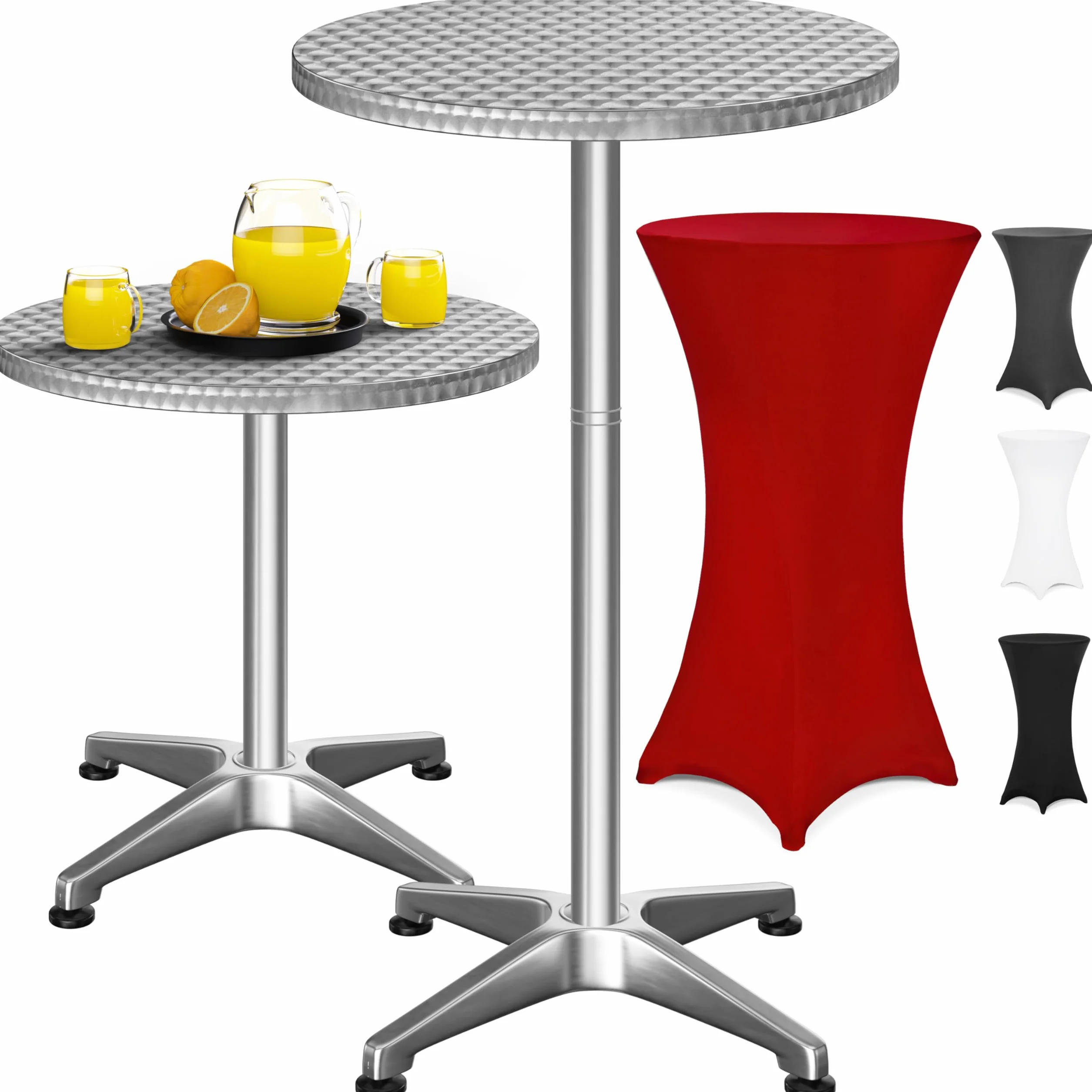 Casaria® Tavolo Alto da Bar 2in1 con Copritavolo Regolabile 70 cm / 115 cm in Alluminio Rotondo Ø60cm Resistente per Giardino Bistro Tavoli da Birreria Feste Ricevimento