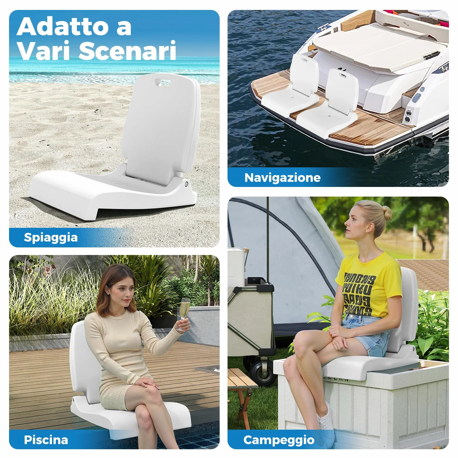 RELAX4LIFE Sedia da Piscina per Bordo Piscina, Sedia Pieghevole per Adulti con Schienale e Manici, Sedile Portatile per Picnic, Campeggio e Pesca in Spiaggia, Portata 100 kg (Bianco)