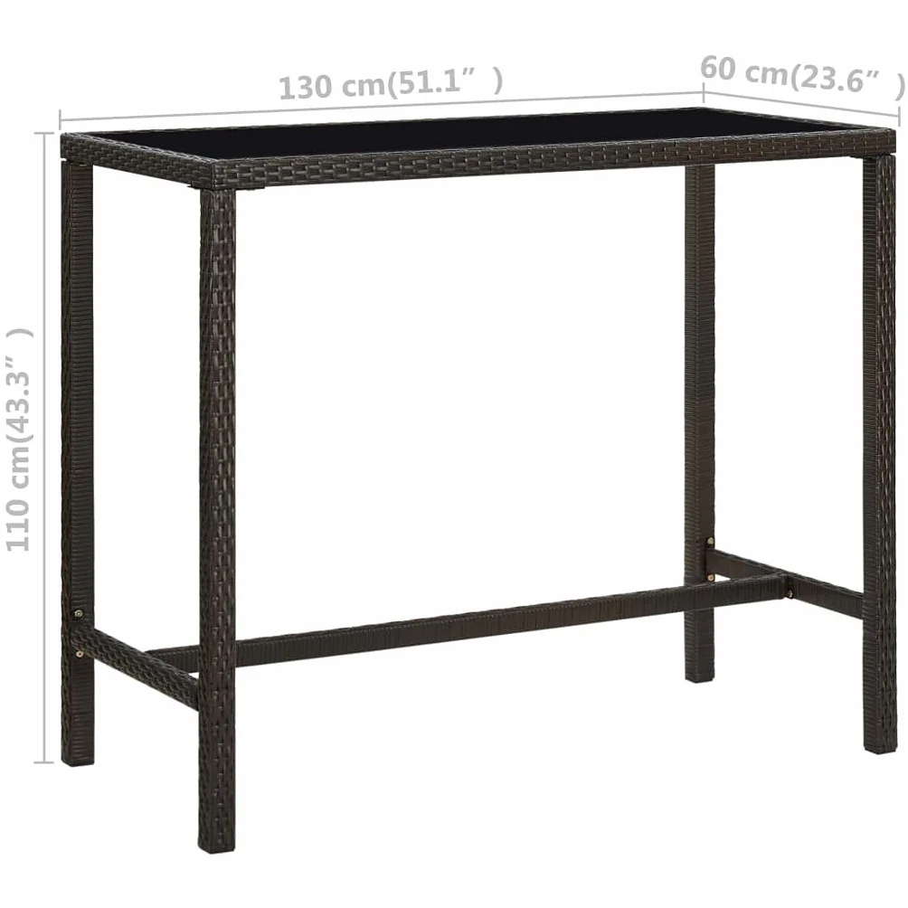 Tavolo da Bar per Esterni Marrone 130x60x110cm Polyrattan Vetro (22 kg)-Mobili