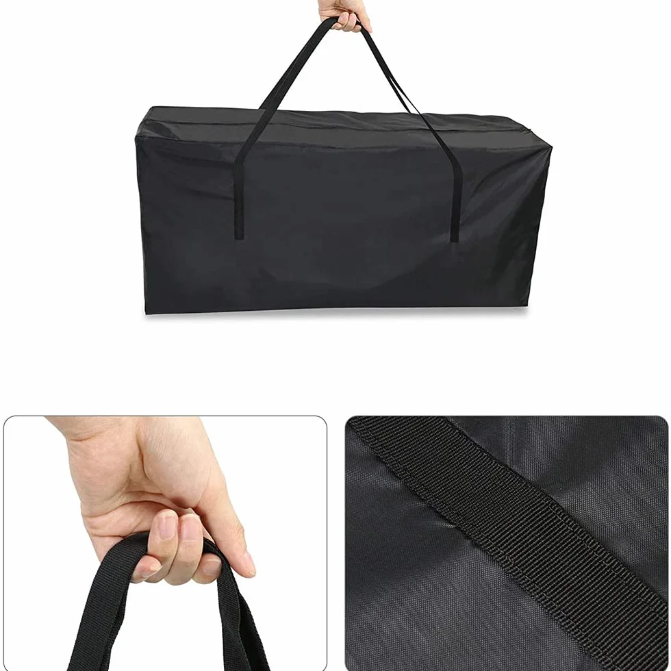 Borsa portaoggetti per Cuscini per mobili da Giardino Nera Borse per Esterni Impermeabili per Cuscini da Giardino con Manici robusti 122 * 39 * 55cm (252g)