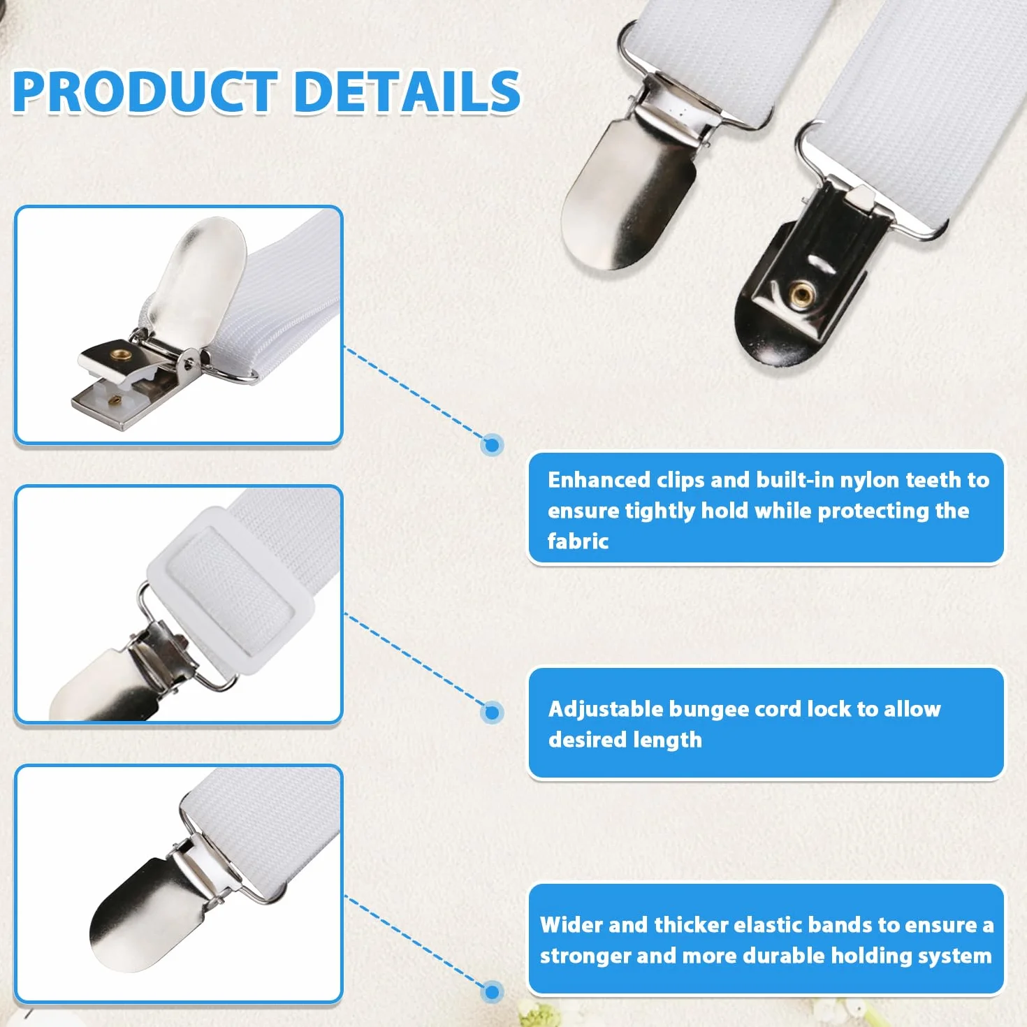 6 PCS Clip per Tovaglia, Fermatovaglia Clip per Cinghia Elastica Fermatovaglia da Tavola per Fissare Tovaglie Tavoli da Picnic Divano Letto All'Aperto Feste Matrimoni (Bianco)