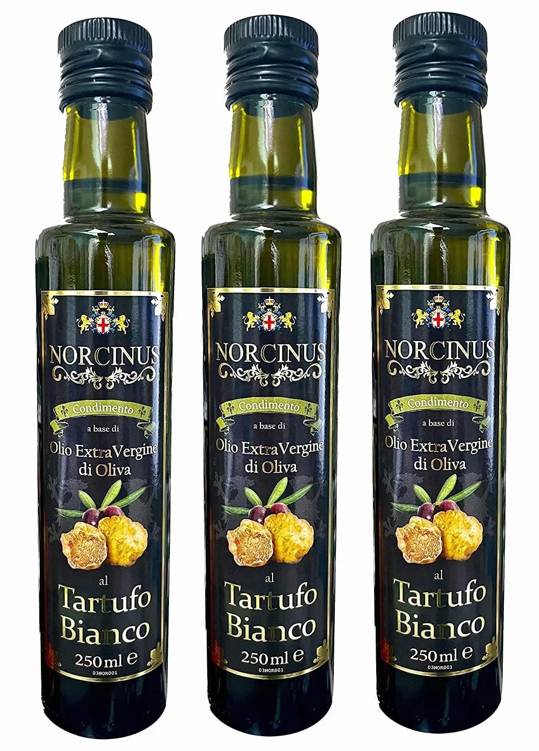 Olio extravergine di oliva al Tartufo bianco 250ml, 3 bottiglie di pregiato nettare. Trasforma ogni piatto in un capolavoro Gourmet, l'eccellenza in cucina.