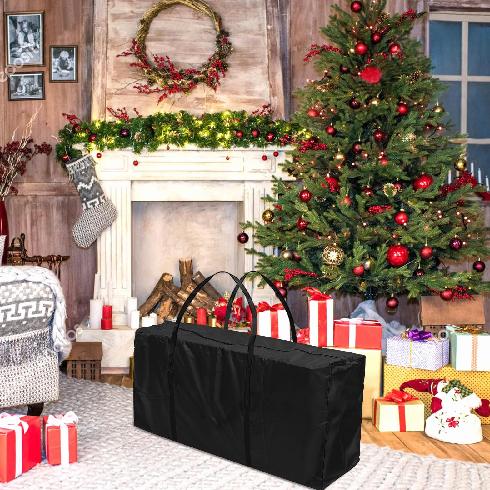 Borsa Albero di Natale,Sacco per Albero di Natale con Maniglia Tessuto Oxford Resistente,Impermeabile, Anti UV,Borsa per Cuscini da Giardino (130 x 32 x 55 cm -1PCS)