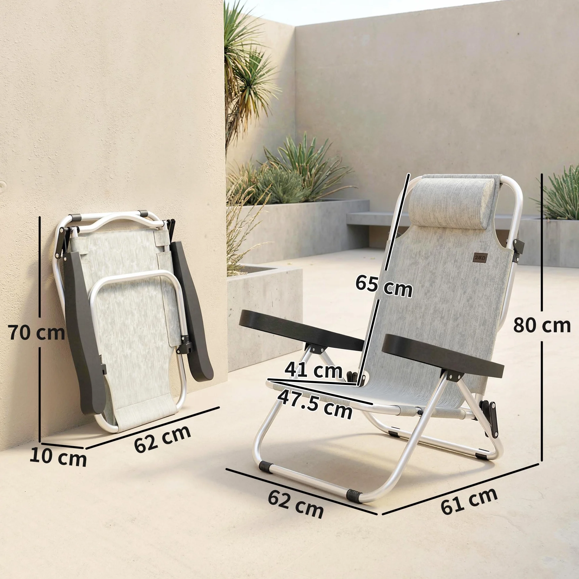 Outsunny Set di 2 Sdraio da Giardino Pieghevole e Reclinabile a 4 Posizioni, Sedia Sdraio da Esterno in Texteline con Telaio in Alluminio e Poggiatesta, Leggera per Giardino Piscina Spiaggia, Grigio