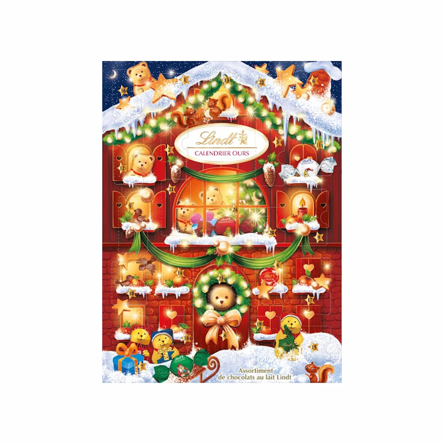 Lindt - Calendario dell'Avvento a forma di orsacchiotto con cioccolato al latte, 172 g