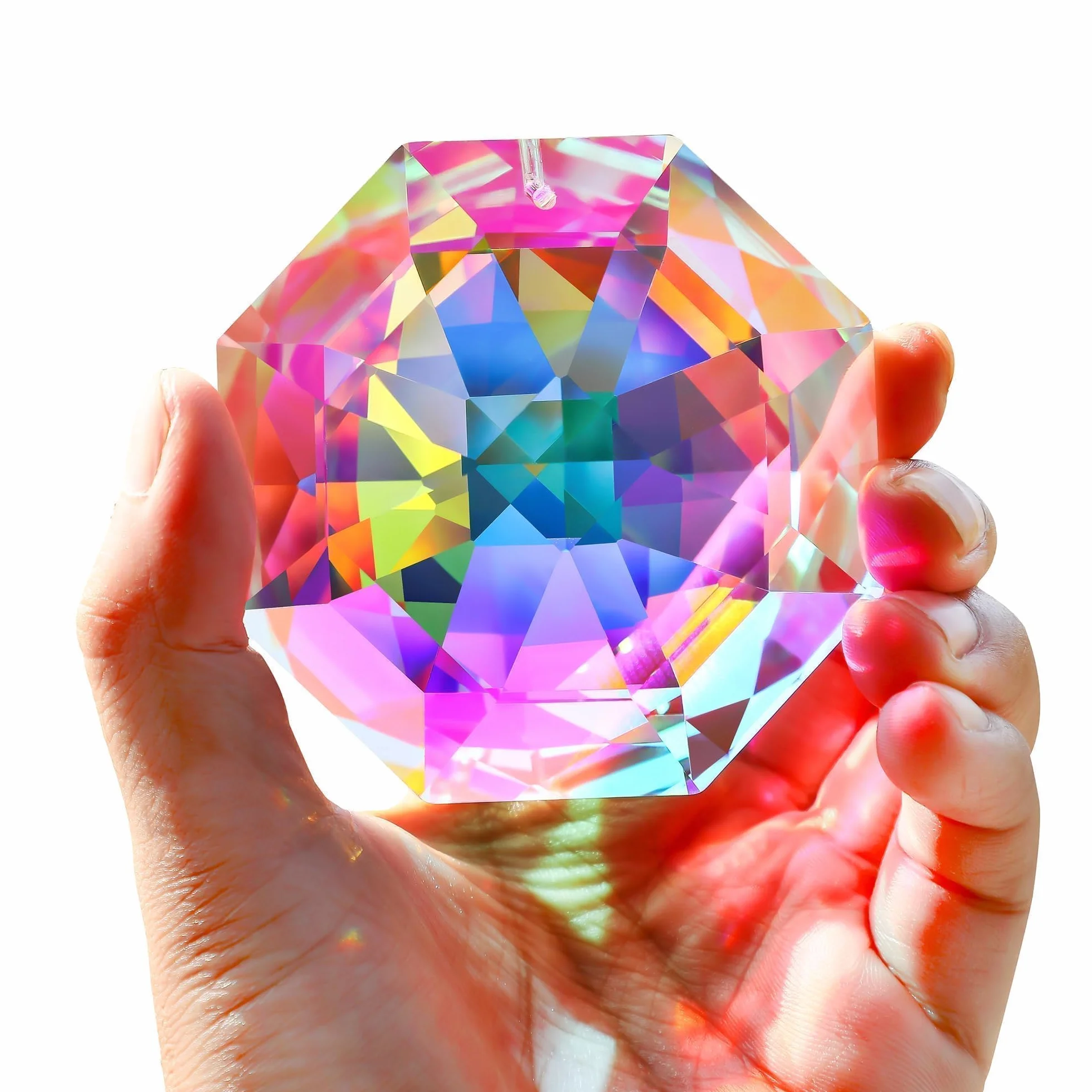 HDCRYSTALGIFTS Prisma arcobaleno da 80mm per acchiappasole per finestra, grande perla ottagonale di cristallo colorata, prismi per acchiappasole per interni ed esterni