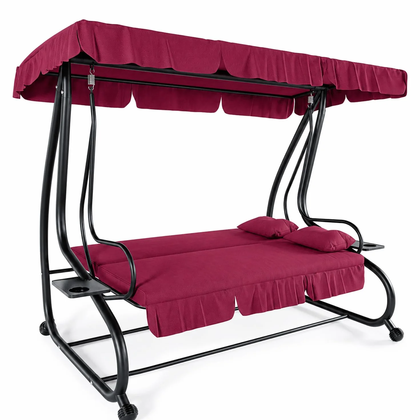 Dondolo 3 Posti Reclinabile Madeira Tettuccio Parasole Regolabile Cuscini Imbottiti Diventa Letto Struttura Robusta In Acciaio Verniciato Giardino Esterno Balcone Terrazzo 200 x 120 x 160 cm Bordeaux