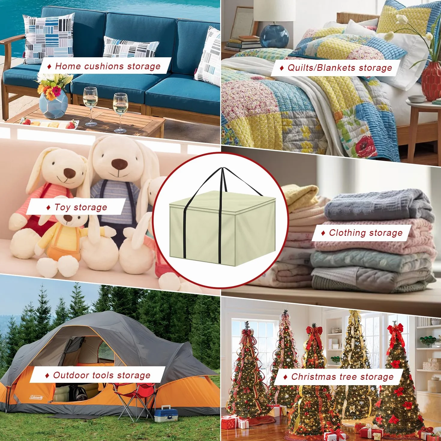 LAMUNI Borsa per Cuscini da Giardino Quadrato 80x80x60cm Borse di Stoccaggio per Esterni, Tessuto Oxford 600D Borsa Portaoggetti con Maniglie, Impermeabile Borsa Porta Cuscino da Letto
