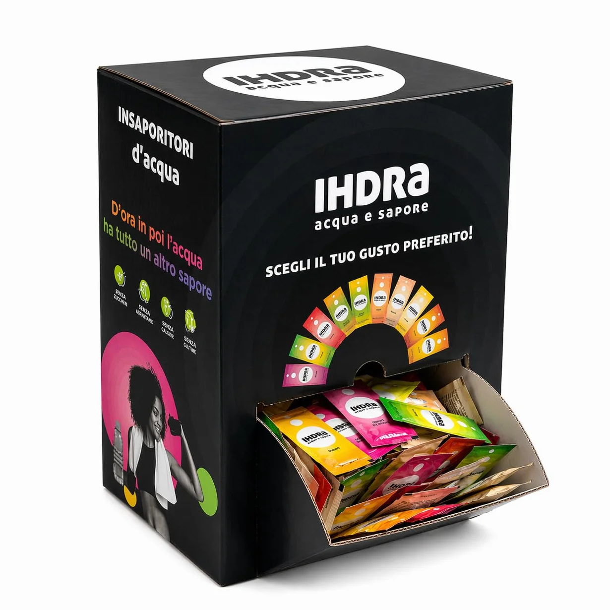 IHDRA – Insaporitore per Acqua 100% Naturale | Senza Zuccheri, Senza Glutine | Estratti di Frutta e Piante | 1 Bustina Da 1,6g Per 0,5L | (1.6 g (Dispenser 300), Gusti Misti (300 bustine))