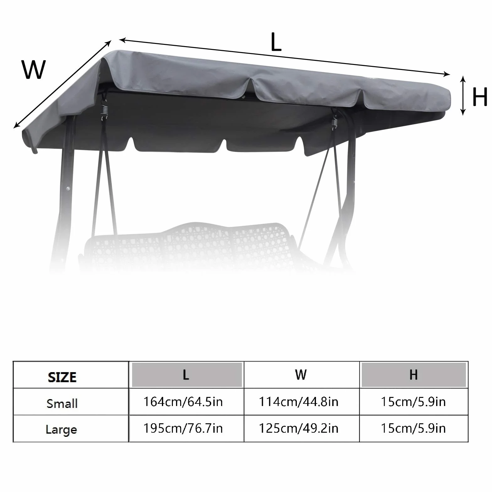 Tetto di ricambio universale per dondolo da giardino a 3 posti, rivestimento di ricambio per tettuccio parasole, altalena (large, grigio) (Grigio, S)