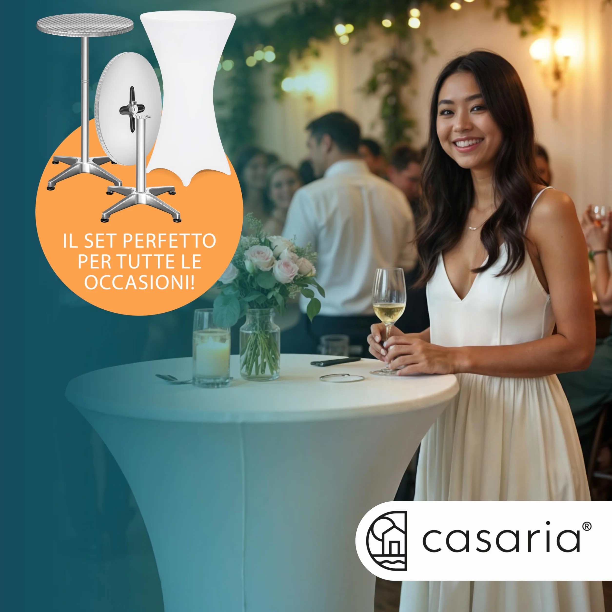 Casaria® Tavolo Alto da Bar 2in1 con Fodera Regolabile in Altezza 70 cm / 115 cm in Alluminio Rotondo Ø60 cm Pieghevole per Esterni Giardino Bistrot Feste Tavoli da Ricevimento