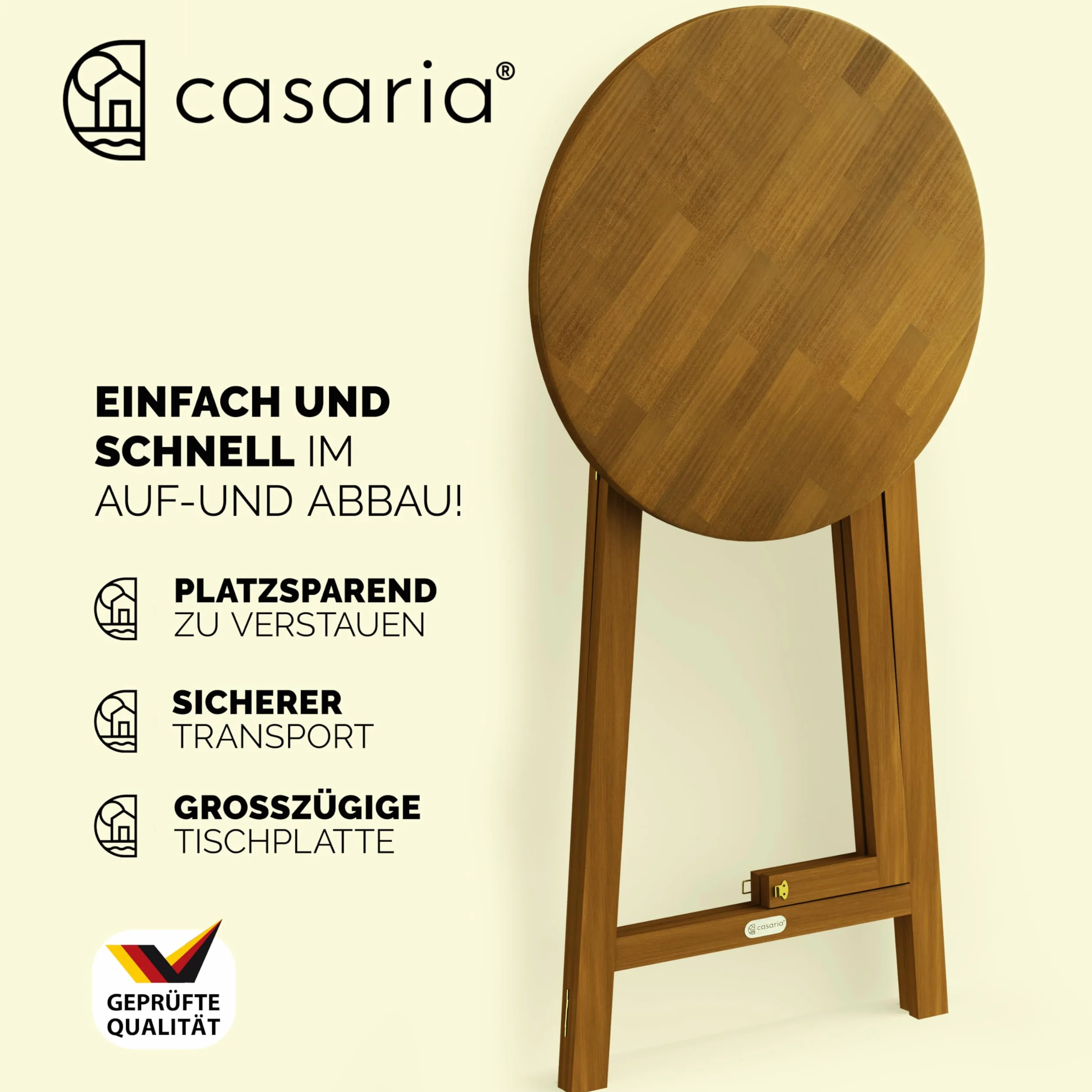 Casaria Tavolino Alto Pieghevole Legno di Acacia Ø 80 x 110cm Tondo Tavolo da Giardino Balcone Richiudibile
