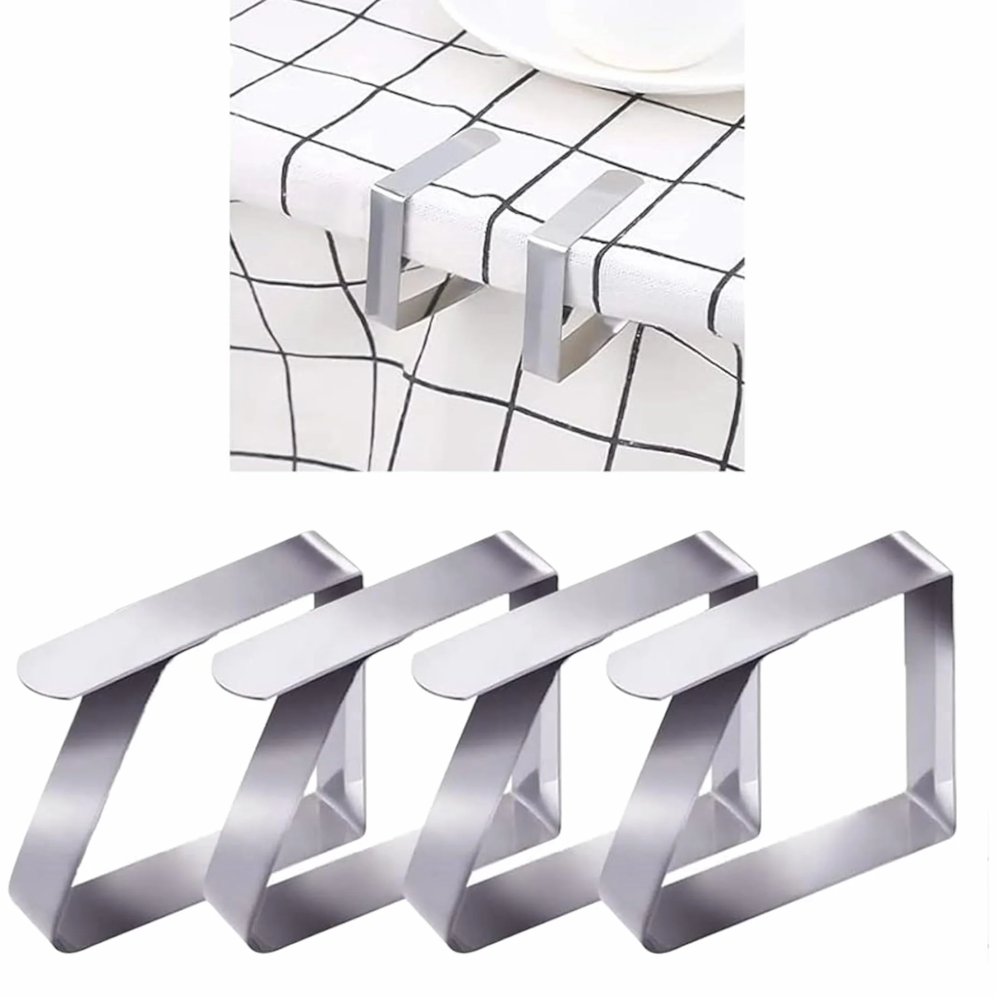 topolenashop Clip Fermatovaglia Acciaio Inox 4 Pezzi | Ganci per Tovaglia Antivento da Tavolo 1-3 cm | Fermatovaglia Riutilizzabili per Esterno e Interno | Picnic, Giardino, Feste, Barbecue 65257