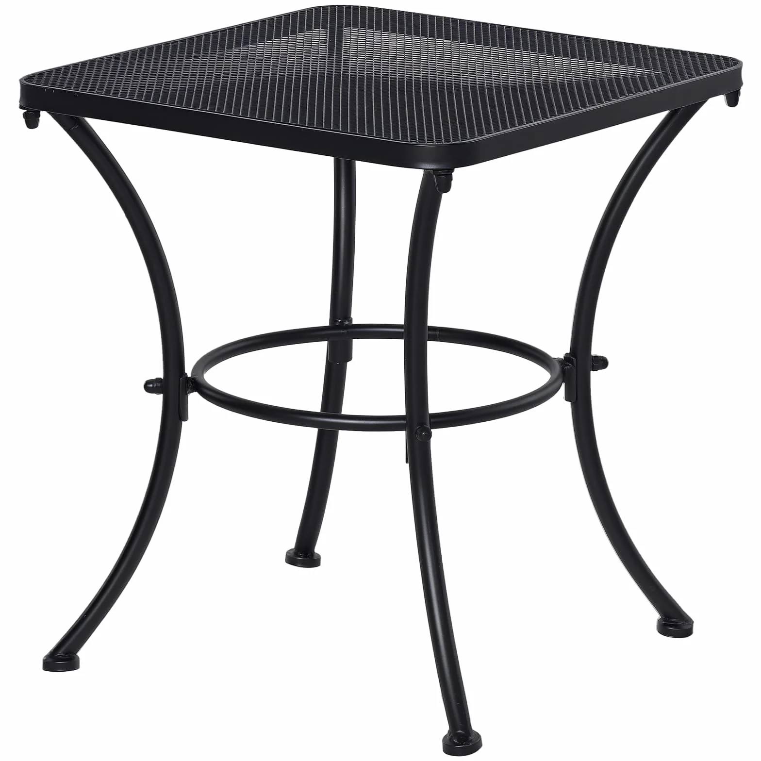 Outsunny Tavolino da Giardino in Acciaio con Piano Traforato, Tavolino Quadrato da Esterno 45x45x50 cm, Nero