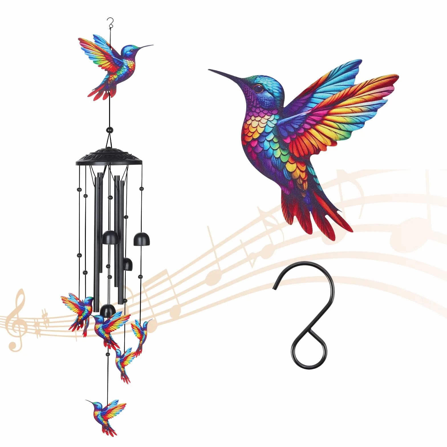 Campanello a Vento Colorato Colibrì, Scacciapensieri Decorativo in Metallo, Campane a Vento Musicali – Campanelli Eolici Sospesi per Giardino, Balcone, Terrazzo, Decorazione Interna ed Esterna
