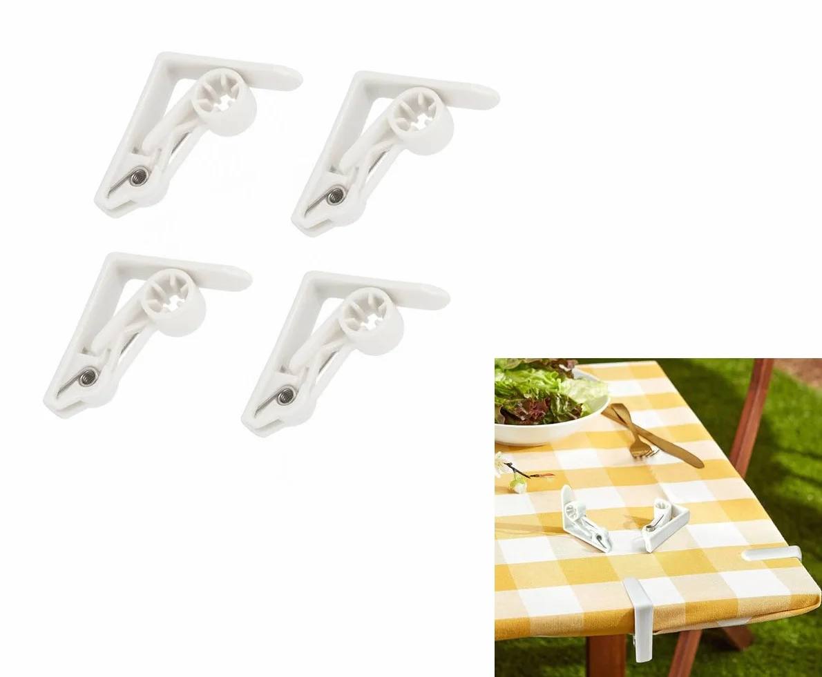 Fermatovaglia in plastica, Tovaglia Clip Trasparenti, Resistente e Robusta, per Tavoli Esterni Feste in Giardino Terrazzo Barbecue Picnic (16, Bianco)