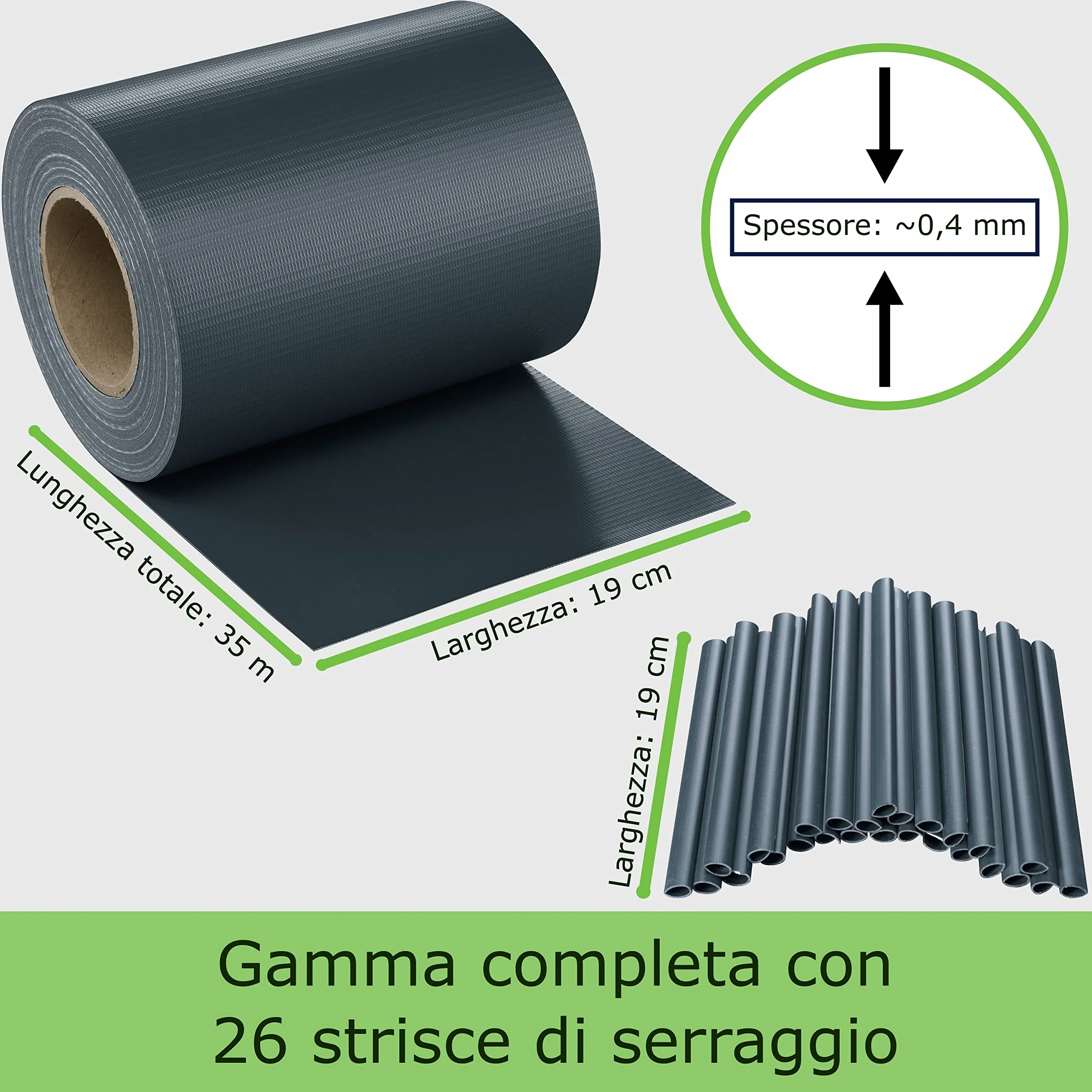 Workinghouse Schermo privacy in PVC per recinzione a doppio picchetto - schermo privacy da giardino con clip - 450g/m² - 35m x 19cm, schermo privacy per recinzione, pellicola per recinzione