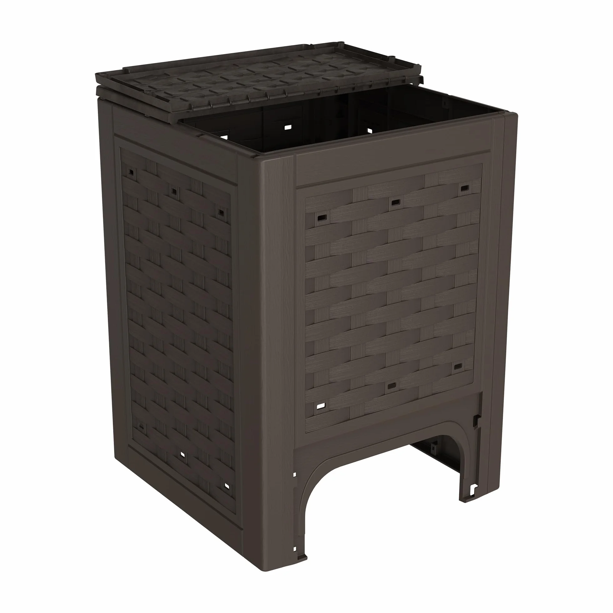 TOOMAX Composter Rattan marrone da giardino 300L 60x60x83h cm contenitore compostaggio plastica riciclata resistente UV coperchio sportello aerazione