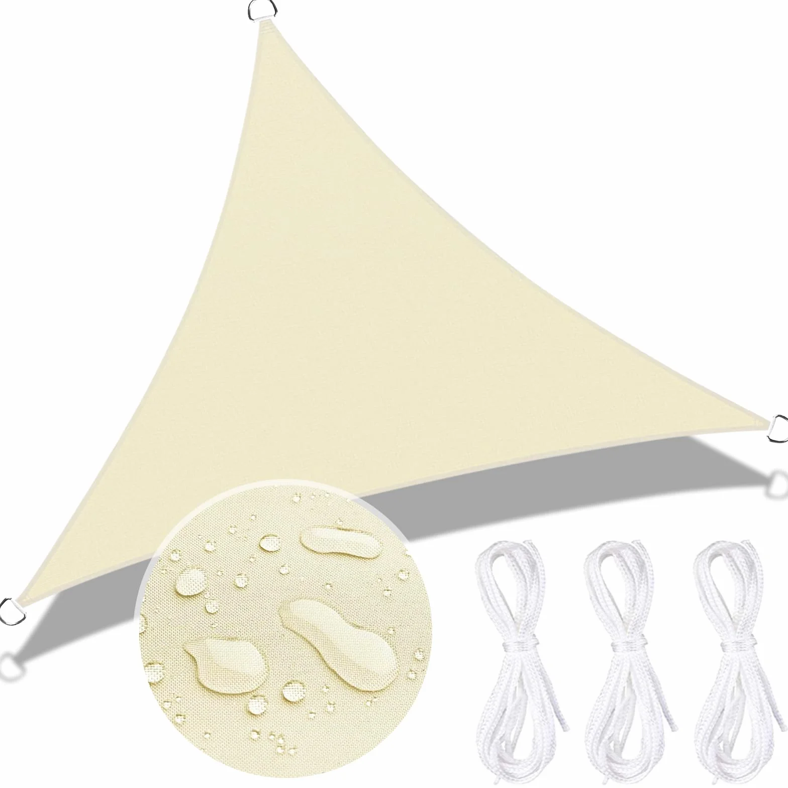 Tenda a Vela Triangolare 3x3x3m,Impermeabile Vela Ombreggiante,Anti UV e Antipioggia,Tenda a Vela Giardino Tendalino per Balcone Terrazza Campeggio Portare Corda,Color Crema
