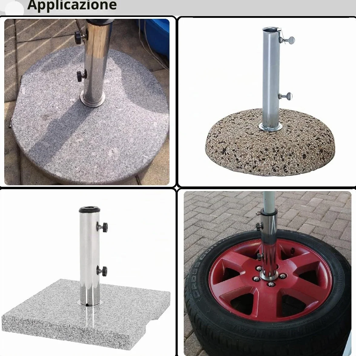 SLIIMU Accessori per Basi di Ombrelloni, Telaio Universale per Ombrelloni (Ø 58 mm), Base in Tubo di Ferro Zincato, con 3 Raccordi in Acciaio Inossidabile