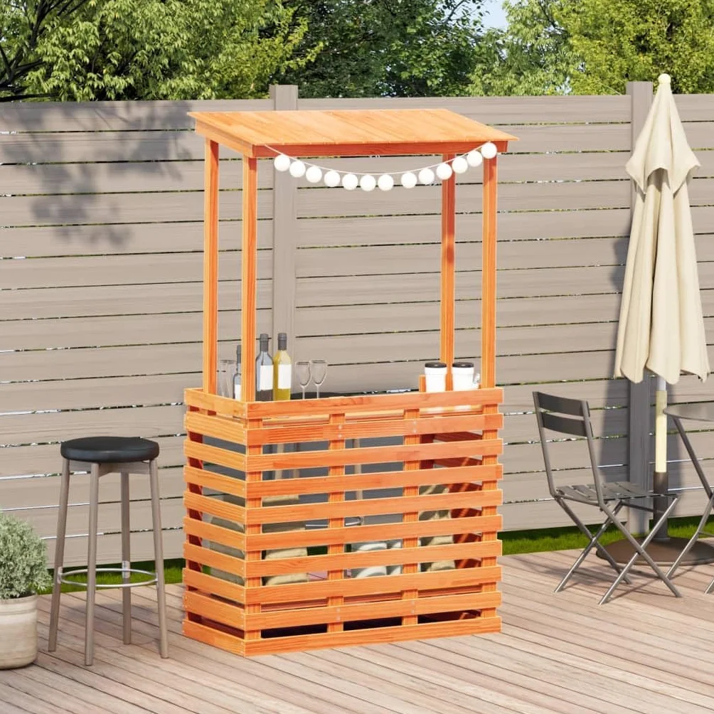 Tavolo Bar da Esterno con Tetto Marrone 112,5x57x195,5 cm Legno (29,82KG)