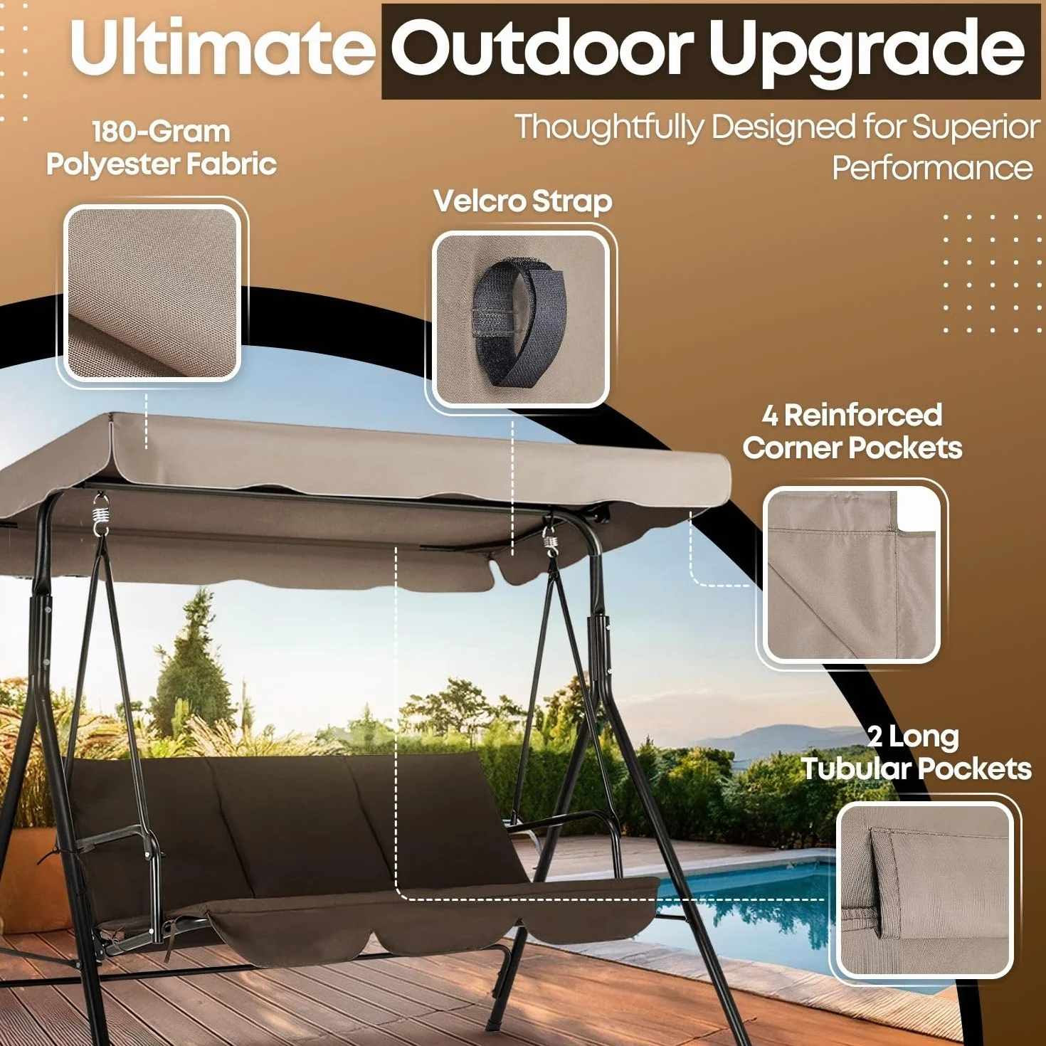 Flexzion Flexzion - Copertura per dondolo (beige), 190,5 x 132,1 cm, in poliestere, di lusso, di ricambio, protezione dai raggi UV, impermeabile, decorazione per esterni, giardino, patio, cortile,