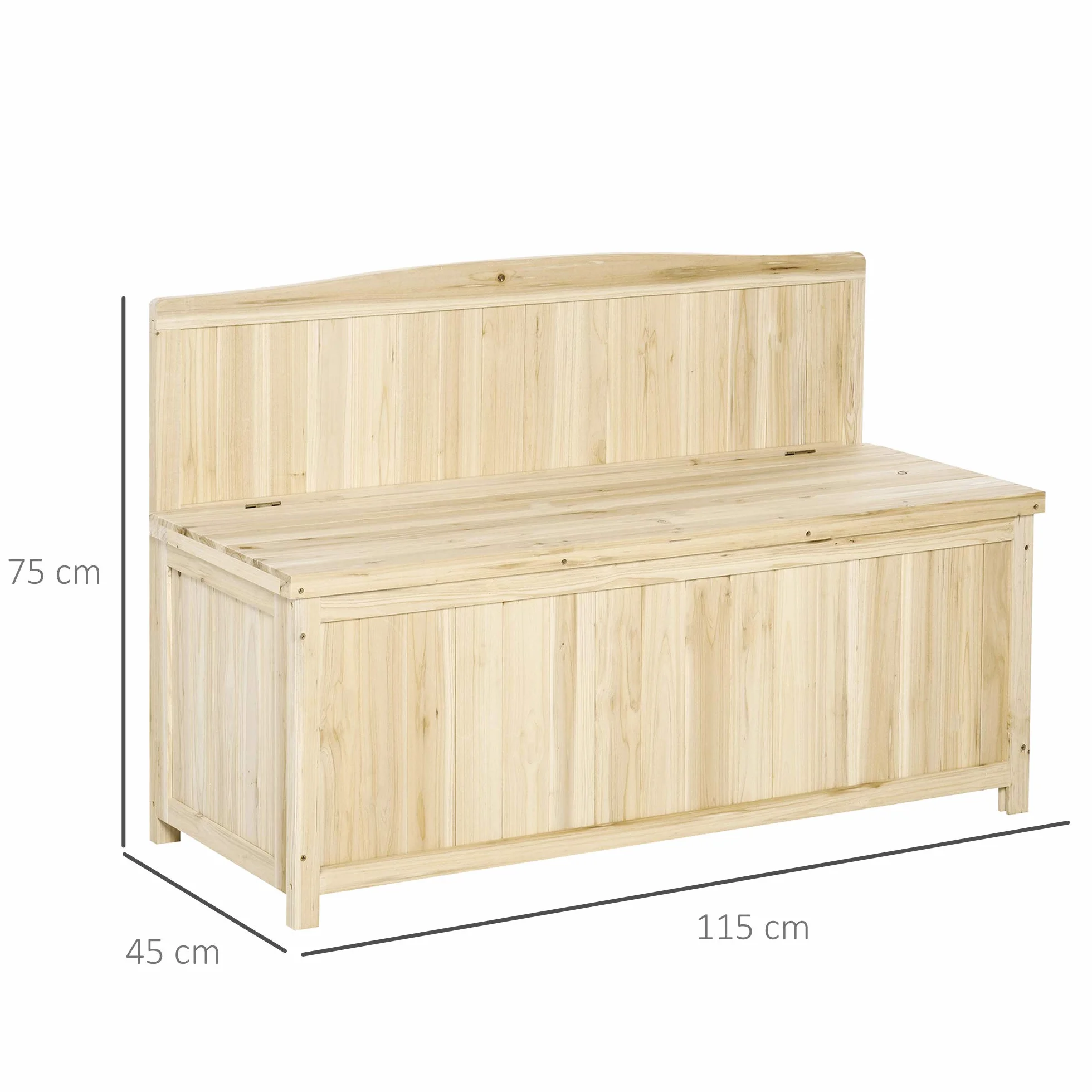 Outsunny Panca Contenitore da Esterno in Legno di Abete Naturale con Schienale per Giardino e Terrazza, 115x45x75cm