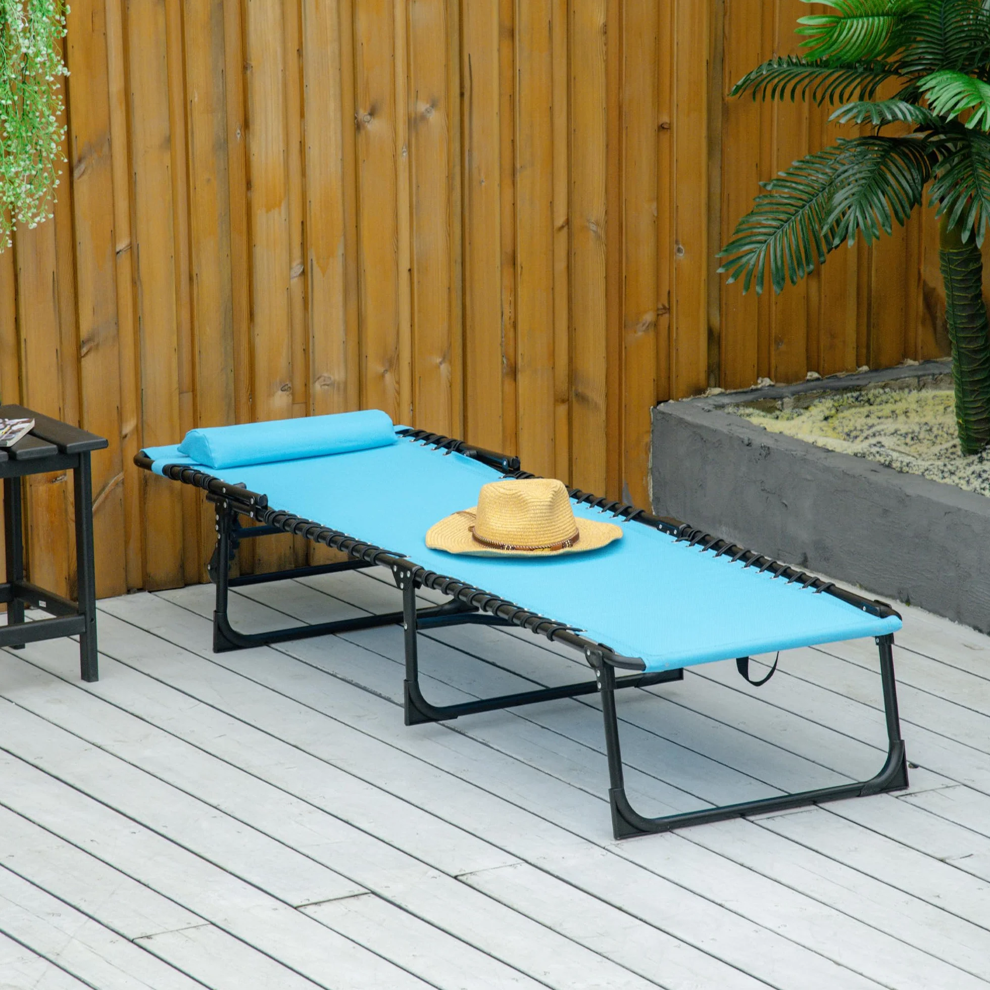 Outsunny Lettino Prendisole Pieghevole con Schienale Reclinabile su 4 Livelli, Sdraio da Giardino con Seduta Traspirante in Tessuto a Rete, per Spiaggia Piscina Giardino, 189x58x30 cm, Blu