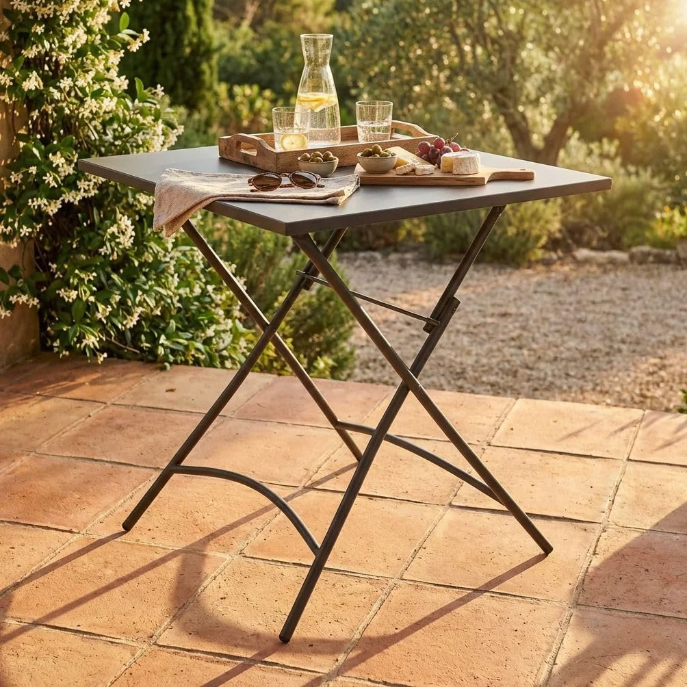 milani home - tavolo da giardino quadrato pieghevole, Romanus, 70 x 70 cm, in acciaio, taupe