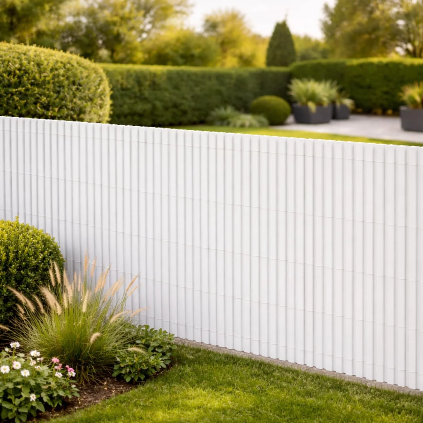Arella in PVC Canniccio Frangivista Bianco 100x300 Cm Listelli Bifacciali Doppio Schermo Privacy Ovale Plastica Privacy Giardino Terrazzo Balcone Copertura Resistente