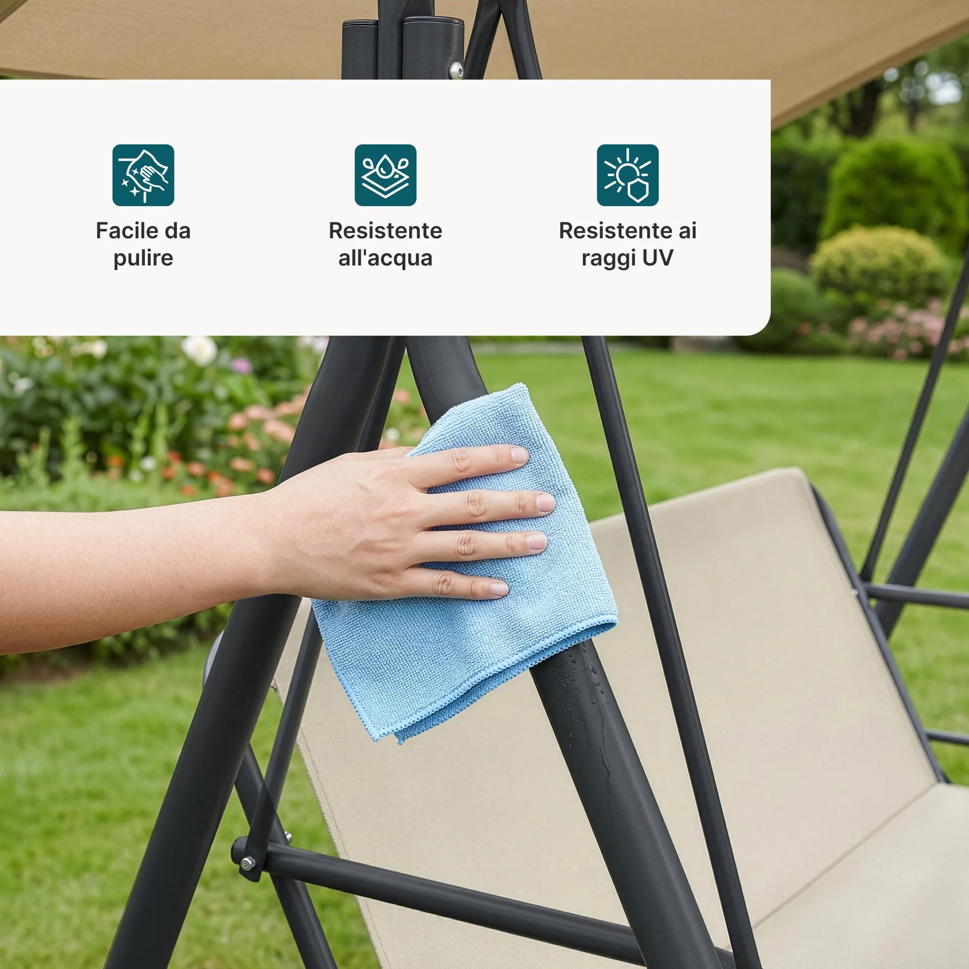 [en.casa] Dondolo da Giardino a 3 Posti con Tettuccio Parasole Regolabile e Schienale Panchina a Dondolo Altalena da Esterno Terrazza Struttura in Acciaio 173x119x153 cm - Grigio/Beige