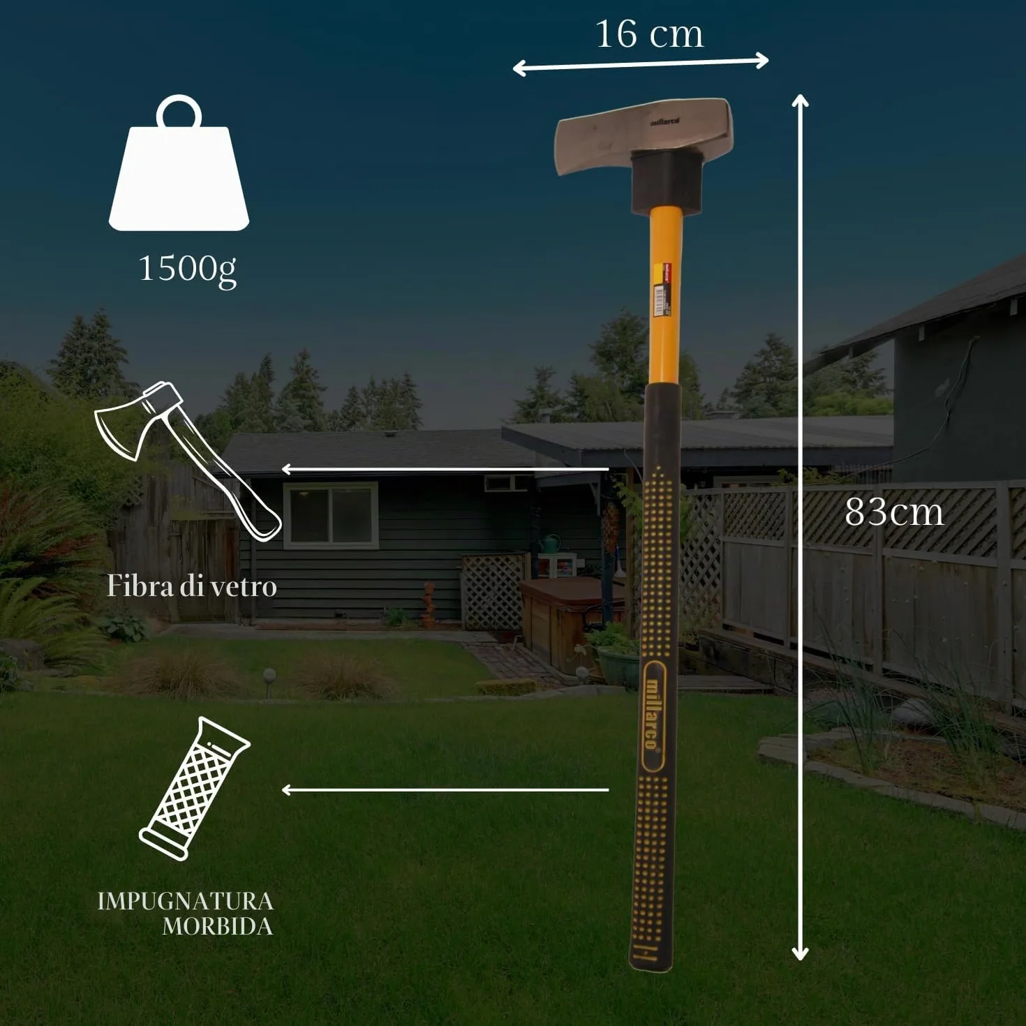 Ascia da Spacco 2500 g Manico in Fibra di Vetro 91 cm