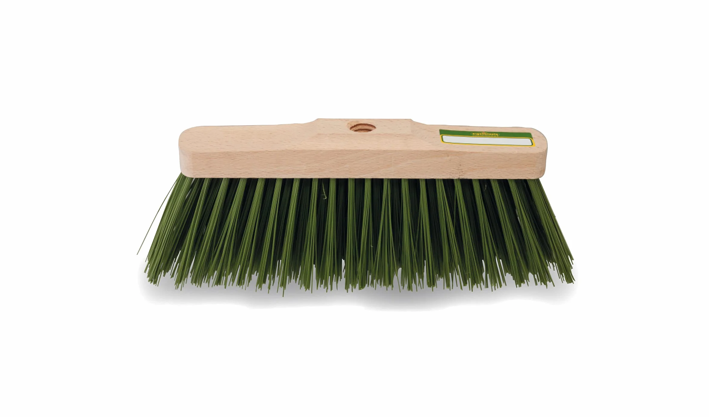 Piantallegra - Scopa da esterni di alta qualità con base in legno e setole di fibra verde rigida; senza manico, attacco universale