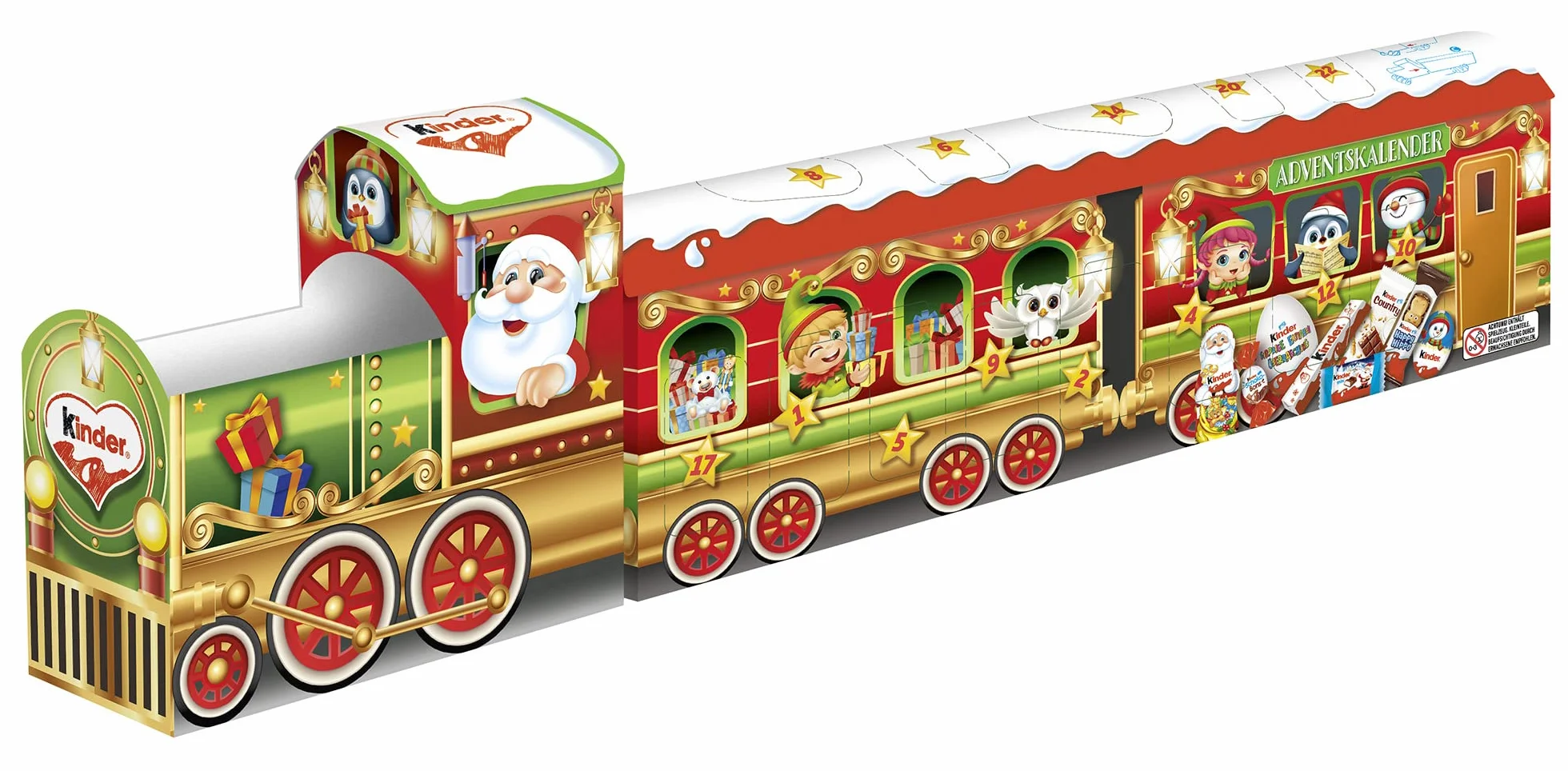 kinder Mix Calendario dell'Avvento con treno 3D, calendario dell'Avvento con deliziose specialità al cioccolato, 1 calendario da 221 g