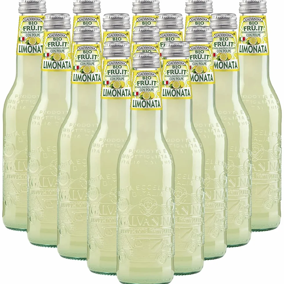Limonata Bio | Galvanina | 12 Bottiglie in Vetro Scolpito | 355 Ml | Eccellenza Italiana | Soft Drink | Bibita Gassata Dissetante Biologica | Ingrediente per Cocktail