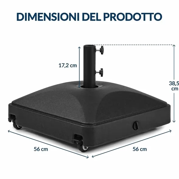 Yaheetech Base per Ombrellone da Giardino con 4 Ruote Riempibile con Sabbia e Acqua 37L in HDPE e Metallo per Pali da Ø38mm e Ø48mm con 2 Manopole Picnic Prato Esterno Nero