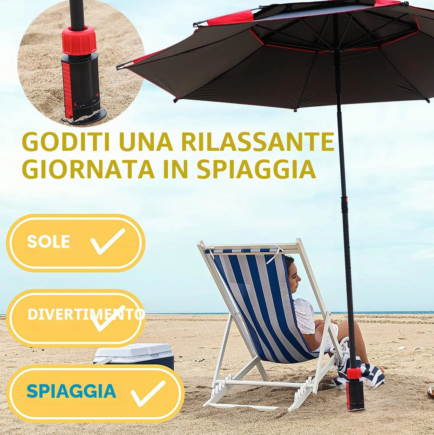 LEcylankEr Base per Ombrellone, Porta Ombrellone per Esterno Picchetto per Ombrellone con Maniglia, Supporto per Ombrellone per Spiaggia/Sabbia/Prato/Terreno, 22-32 mm