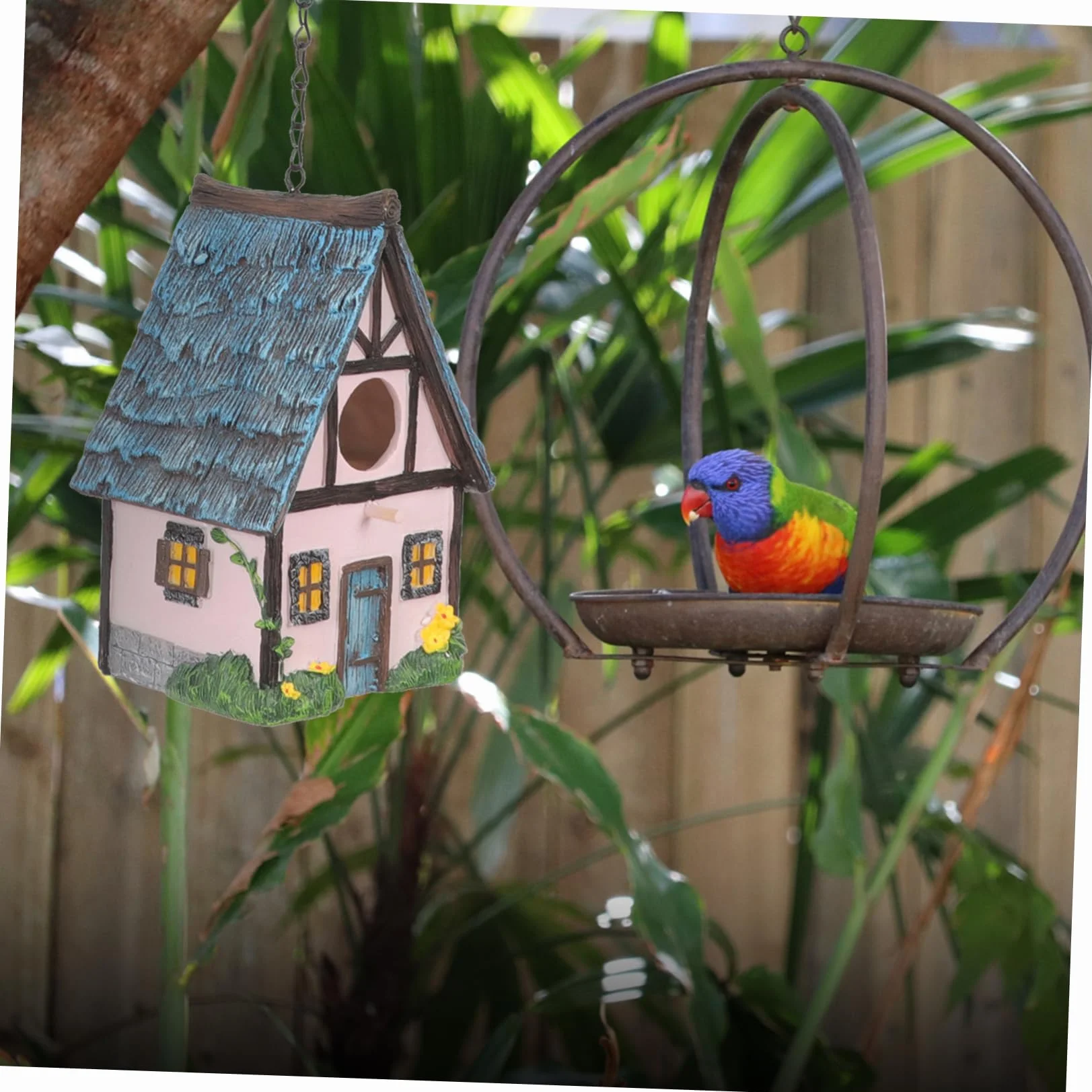 Casetta Per Uccelli Da Esterno in Resina Nido Sospeso, Decorazione Giardino Colorata