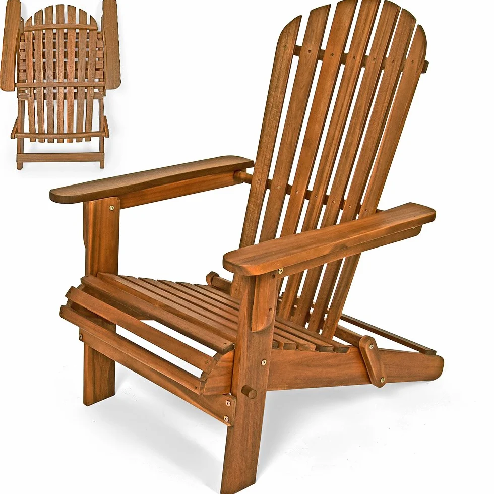 Casaria Sedia Prendisole Adirondack Inlc. Poggiapiedi Legno Acacia Sdraio Mare Pieghevole Giardino