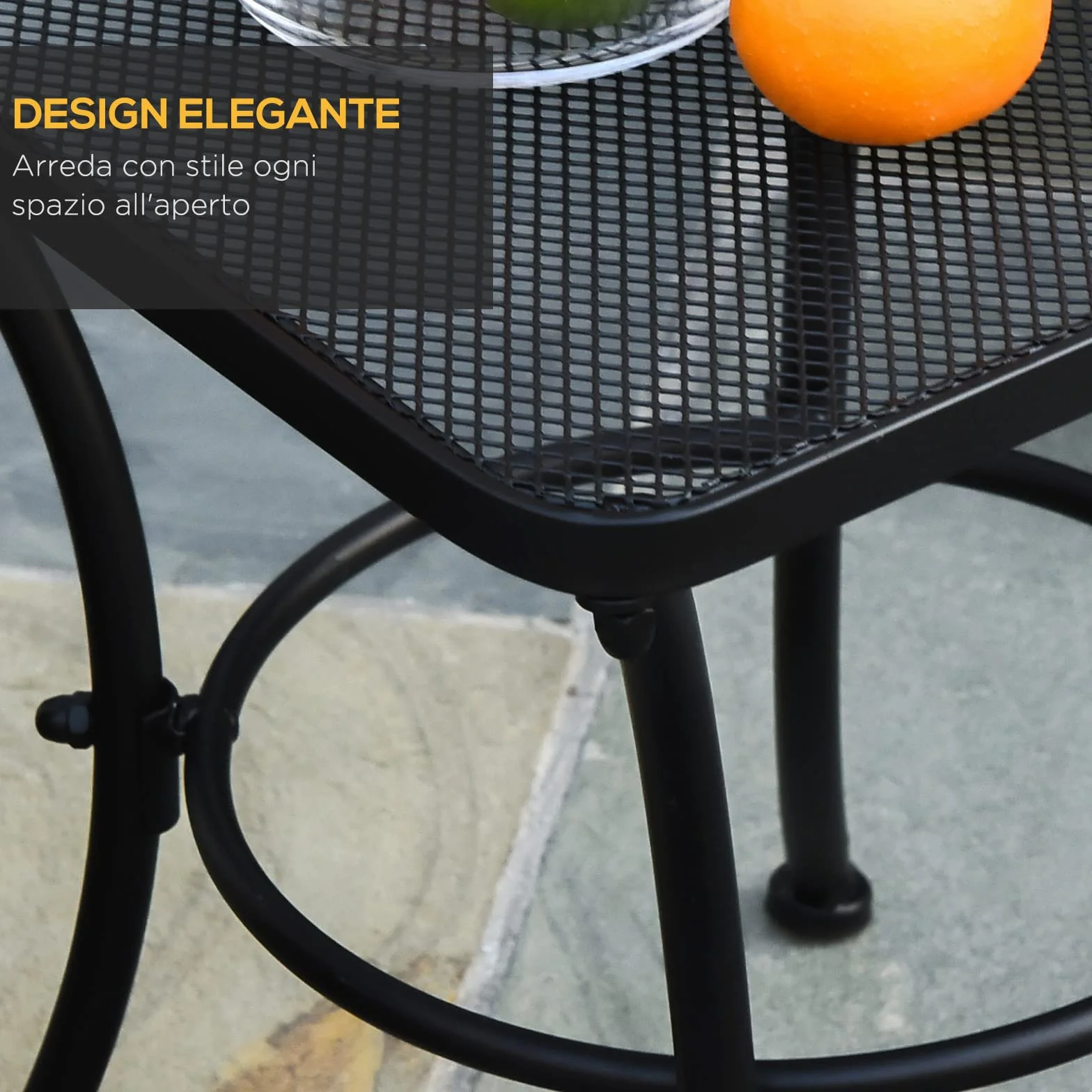 Outsunny Tavolino da Giardino in Acciaio con Piano Traforato, Tavolino Quadrato da Esterno 45x45x50 cm, Nero